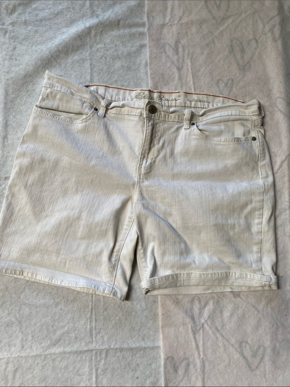 Eddie Bauer Boyfriend Womens White Denim Light Wash Short Size 14